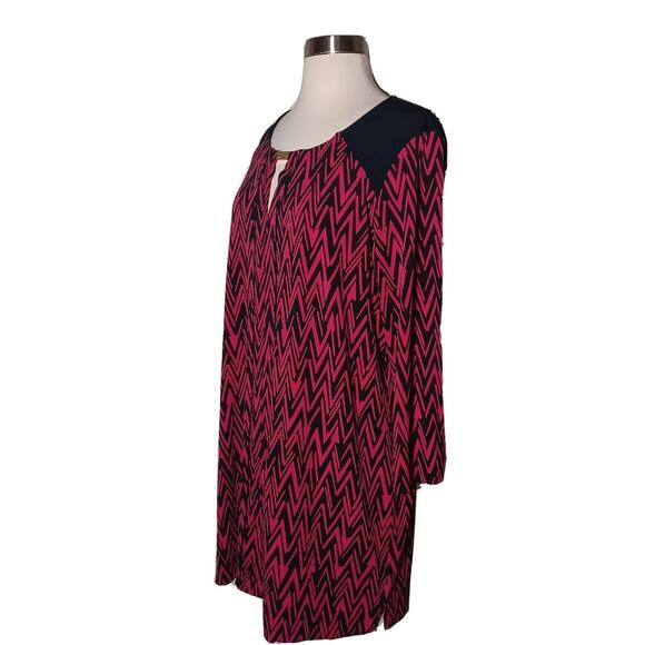 Anne Klein Top Chevron Geometric Pull Over Blouse Pink Navy XL - Picture 4 of 11